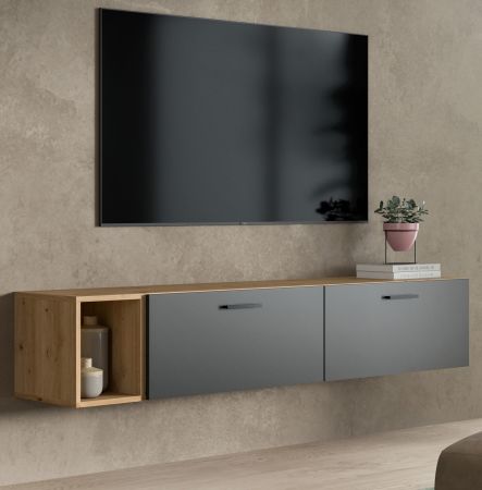 TV-Lowboard Onawa in Grau und Artisan Eiche TV Unterteil h�ngend / stehend 176 cm