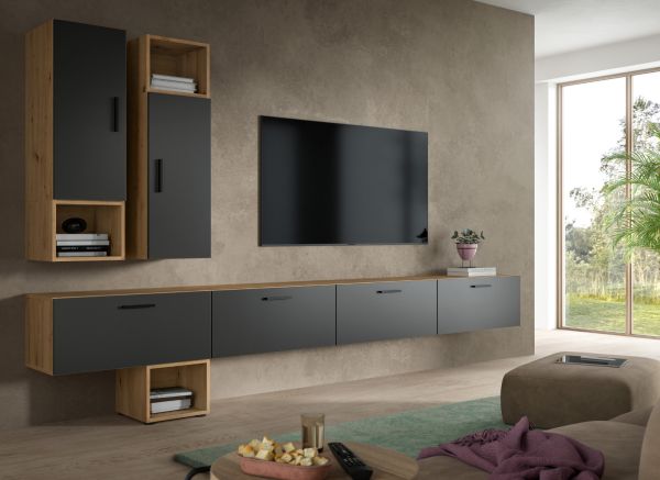 TV-Lowboard Onawa in Grau und Artisan Eiche TV Unterteil h�ngend / stehend 176 cm