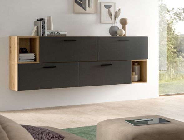 Sideboard Onawa in Grau und Artisan Eiche Kommode h�ngend / stehend 176 cm, Soft-Close