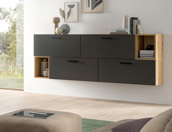 Sideboard Onawa in Grau und Artisan Eiche Kommode h�ngend / stehend 176 cm, Soft-Close