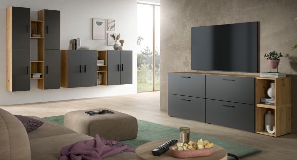 Sideboard Onawa in Grau und Artisan Eiche Kommode h�ngend / stehend 176 cm, Soft-Close