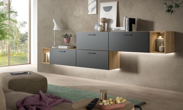 Sideboard Onawa in Grau und Artisan Eiche Stauraumschrank 277 cm, Soft-Close