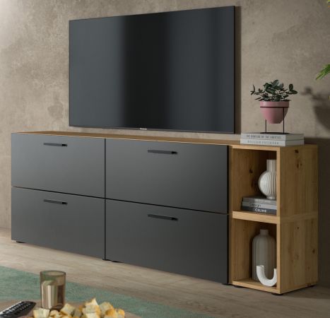TV-Lowboard Onawa in Grau und Artisan Eiche TV-Unterteil h�ngend / stehend 176 cm, Soft-Close