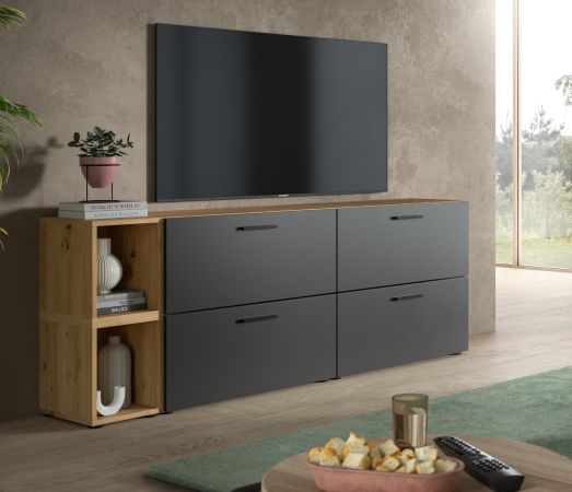 TV-Lowboard Onawa in Grau und Artisan Eiche TV-Unterteil h�ngend / stehend 176 cm, Soft-Close