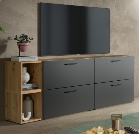 TV-Lowboard Onawa in Grau und Artisan Eiche TV-Unterteil h�ngend / stehend 176 cm, Soft-Close