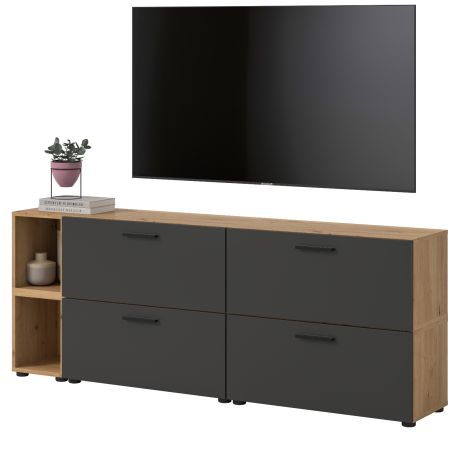 TV-Lowboard Onawa in Grau und Artisan Eiche TV-Unterteil h�ngend / stehend 176 cm, Soft-Close
