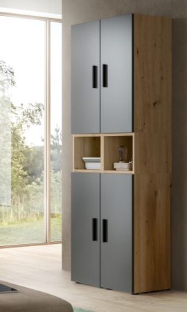 Stauraumschrank Onawa in Grau und Artisan Eiche Mehrzweckschrank 65 x 178 cm