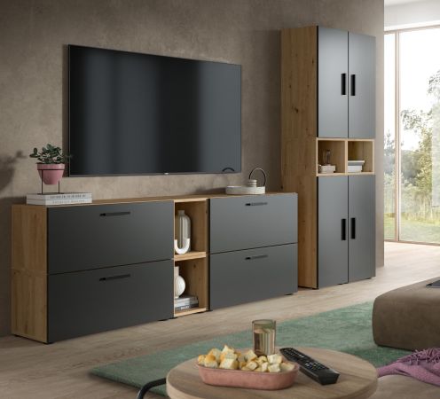Stauraumschrank Onawa in Grau und Artisan Eiche Mehrzweckschrank 65 x 178 cm