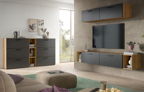 Stauraumschrank Onawa in Grau und Artisan Eiche Mehrzweckschrank 65 x 178 cm