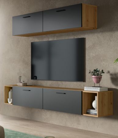 Wohnwand Onawa in Grau und Artisan Eiche Wohnkombination 202 x 184 cm, Soft-Close