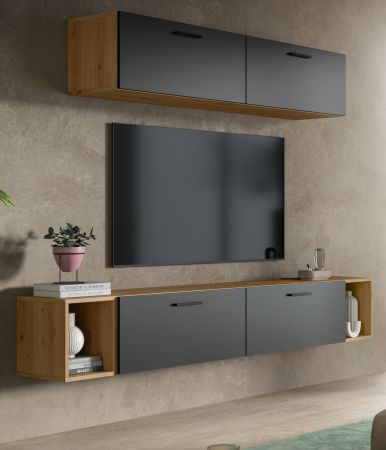 Wohnwand Onawa in Grau und Artisan Eiche Wohnkombination 202 x 184 cm, Soft-Close