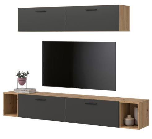 Wohnwand Onawa in Grau und Artisan Eiche Wohnkombination 202 x 184 cm, Soft-Close