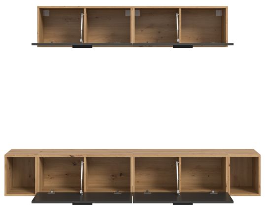 Wohnwand Onawa in Grau und Artisan Eiche Wohnkombination 202 x 184 cm, Soft-Close