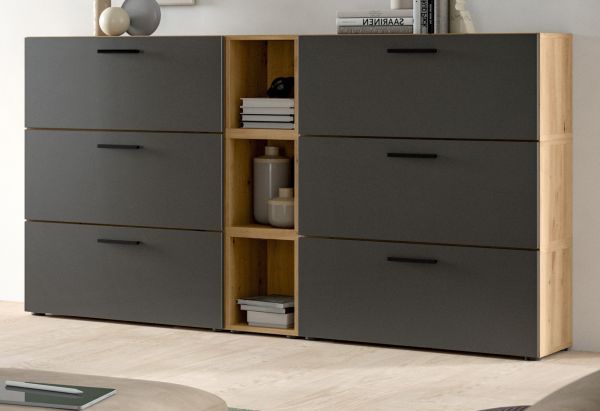 Sideboard Onawa in Grau und Artisan Eiche Kommode 176 cm, Soft-Close