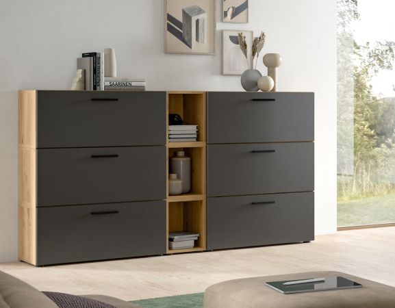 Sideboard Onawa in Grau und Artisan Eiche Kommode 176 cm, Soft-Close