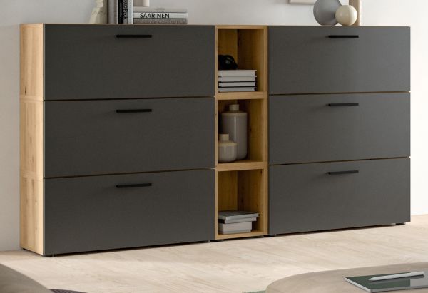Sideboard Onawa in Grau und Artisan Eiche Kommode 176 cm, Soft-Close