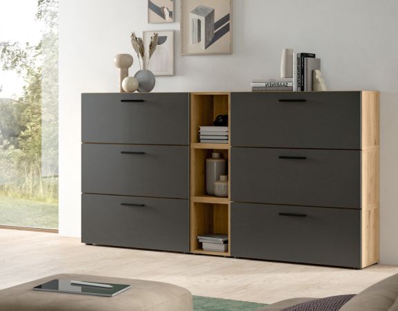 Sideboard Onawa in Grau und Artisan Eiche Kommode 176 cm, Soft-Close