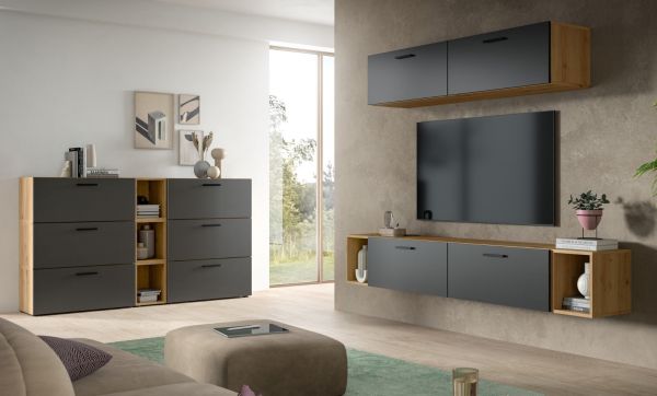 Sideboard Onawa in Grau und Artisan Eiche Kommode 176 cm, Soft-Close