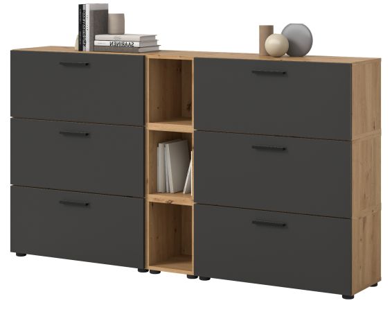Sideboard Onawa in Grau und Artisan Eiche Kommode 176 cm, Soft-Close