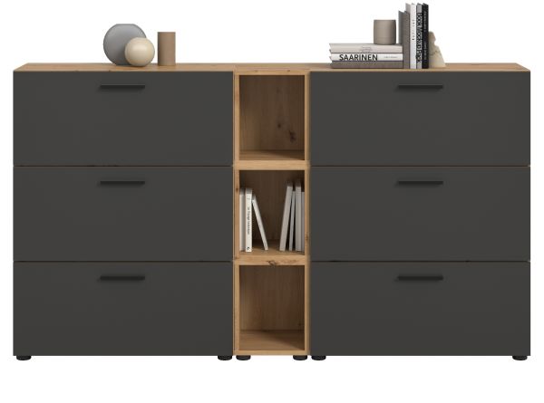 Sideboard Onawa in Grau und Artisan Eiche Kommode 176 cm, Soft-Close