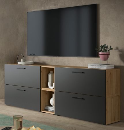 TV-Lowboard Onawa in Grau und Artisan Eiche TV-Unterteil h�ngend / stehend 176 cm, Soft-Close
