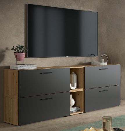 TV-Lowboard Onawa in Grau und Artisan Eiche TV-Unterteil h�ngend / stehend 176 cm, Soft-Close