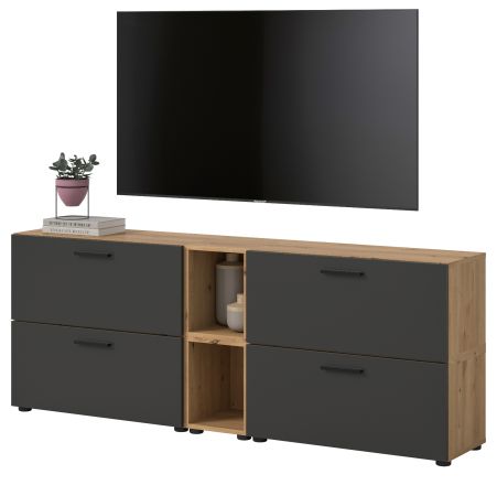 TV-Lowboard Onawa in Grau und Artisan Eiche TV-Unterteil h�ngend / stehend 176 cm, Soft-Close