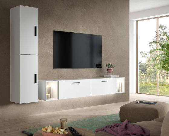 Wohnwand Onawa in wei� Wohnkombination h�ngend / stehend 249 x 184 cm