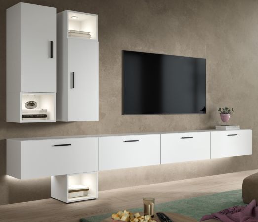 Wohnwand Onawa in wei� Wohnkombination h�ngend / stehend 249 x 184 cm