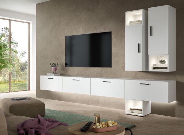 Wohnwand Onawa in wei� Wohnkombination h�ngend / stehend 249 x 184 cm