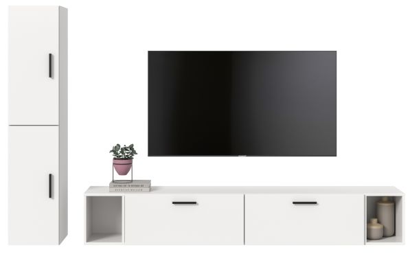 Wohnwand Onawa in wei� Wohnkombination h�ngend / stehend 249 x 184 cm