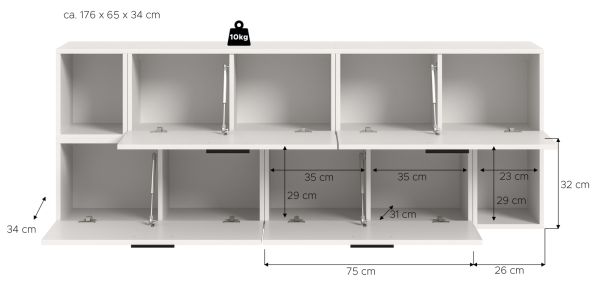 Sideboard Onawa in wei� Kommode h�ngend / stehend 176 cm, Soft-Close