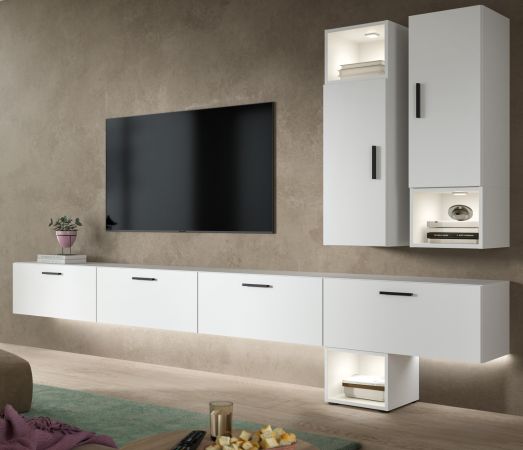 Wohnwand Onawa in wei� Wohnkombination h�ngend / stehend 300 x 178 cm