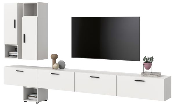 Wohnwand Onawa in wei� Wohnkombination h�ngend / stehend 300 x 178 cm