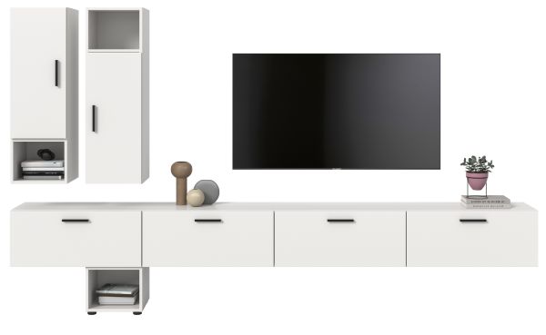 Wohnwand Onawa in wei� Wohnkombination h�ngend / stehend 300 x 178 cm