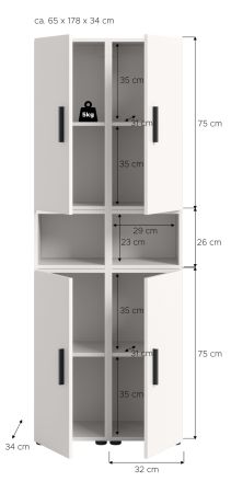 Stauraumschrank Onawa in wei� Mehrzweckschrank 65 x 178 cm