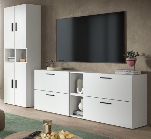 Wohnwand Onawa in wei� Wohnkombination 256 x 178 cm, Soft-Close
