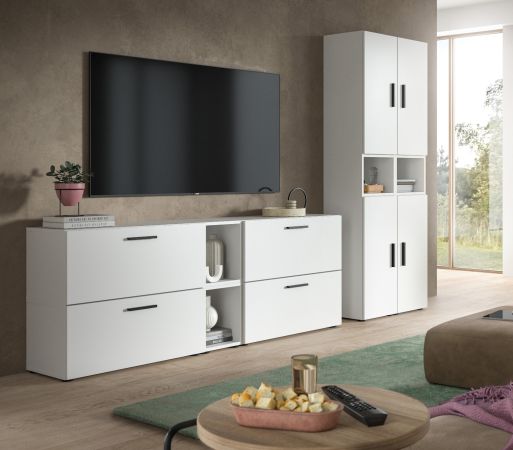 Wohnwand Onawa in wei� Wohnkombination 256 x 178 cm, Soft-Close