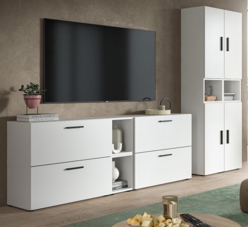 Wohnwand Onawa in wei� Wohnkombination 256 x 178 cm, Soft-Close