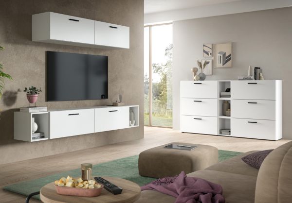 Wohnwand Onawa in wei� Wohnkombination 256 x 178 cm, Soft-Close