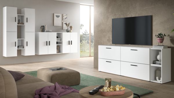 Wohnwand Onawa in wei� Wohnkombination 256 x 178 cm, Soft-Close