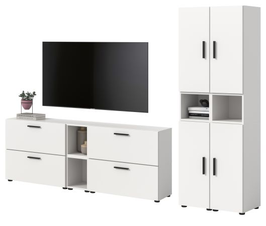 Wohnwand Onawa in wei� Wohnkombination 256 x 178 cm, Soft-Close