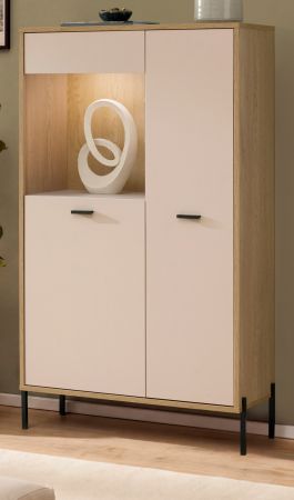 Vitrine Ingar in Kaschmir und Eiche Highboard 80 x 150 cm, Soft-Close