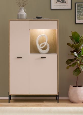 Vitrine Ingar in Kaschmir und Eiche Highboard 80 x 150 cm, Soft-Close