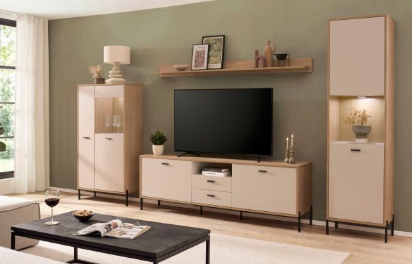 Vitrine Ingar in Kaschmir und Eiche Highboard 80 x 150 cm, Soft-Close