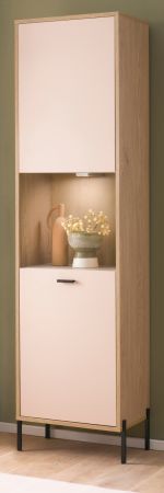 Vitrine Ingar in Kaschmir und Eiche Vitrinenschrank 54 x 204 cm, Soft-Close