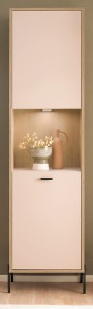 Vitrine Ingar in Kaschmir und Eiche Vitrinenschrank 54 x 204 cm, Soft-Close