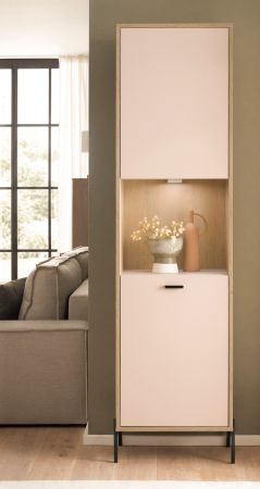 Vitrine Ingar in Kaschmir und Eiche Vitrinenschrank 54 x 204 cm, Soft-Close