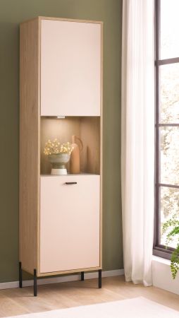 Vitrine Ingar in Kaschmir und Eiche Vitrinenschrank 54 x 204 cm, Soft-Close