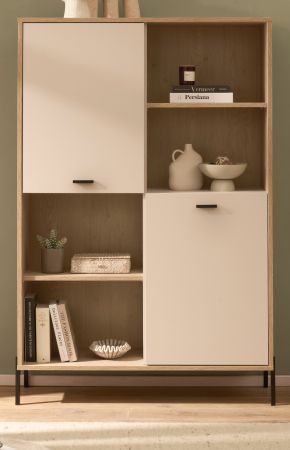 Regalschrank Ingar in Kaschmir und Eiche Highboard 105 x 160 cm, Soft-Close